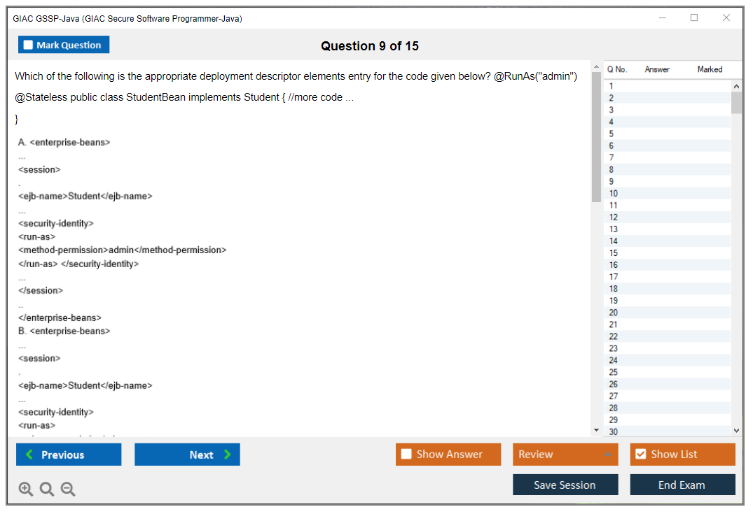 GIAC GSSP-Java (GIAC Secure Software Programmer – Java) Simulador de exame Motor de teste Dumps de exame 9