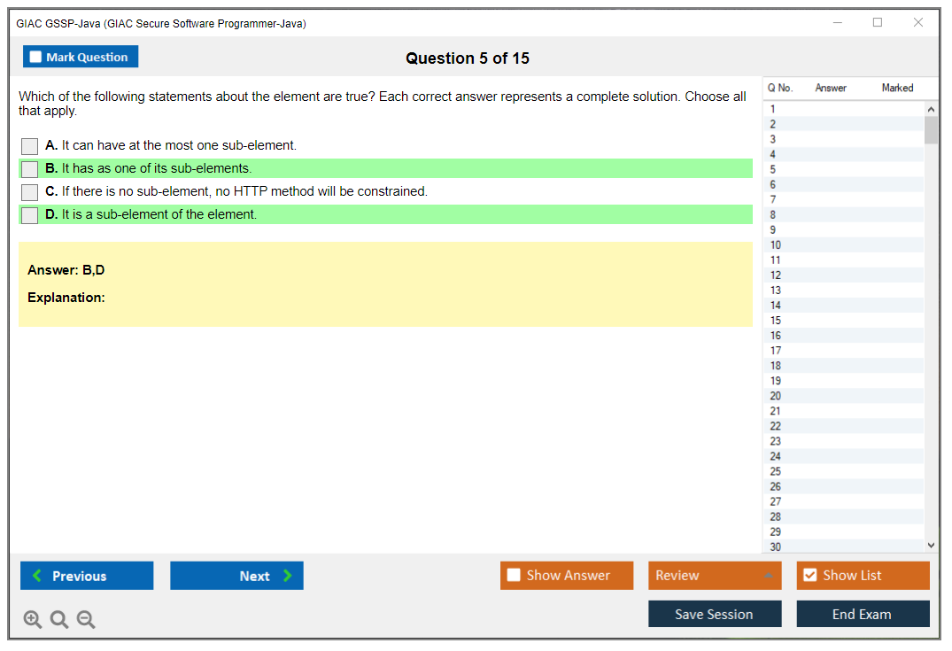 GIAC GSSP-Java (GIAC Secure Software Programmer – Java) Simulador de exame Motor de teste Dumps de exame 5