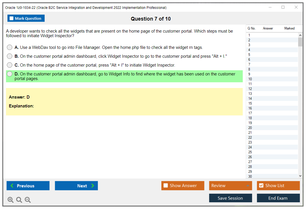 Oracle 1z0-1034-22 (Oracle B2C Service Integration and Development 2022 Implementation Professional) Prüfungs-Simulator Test Engine Prüfungs-Dumps 7