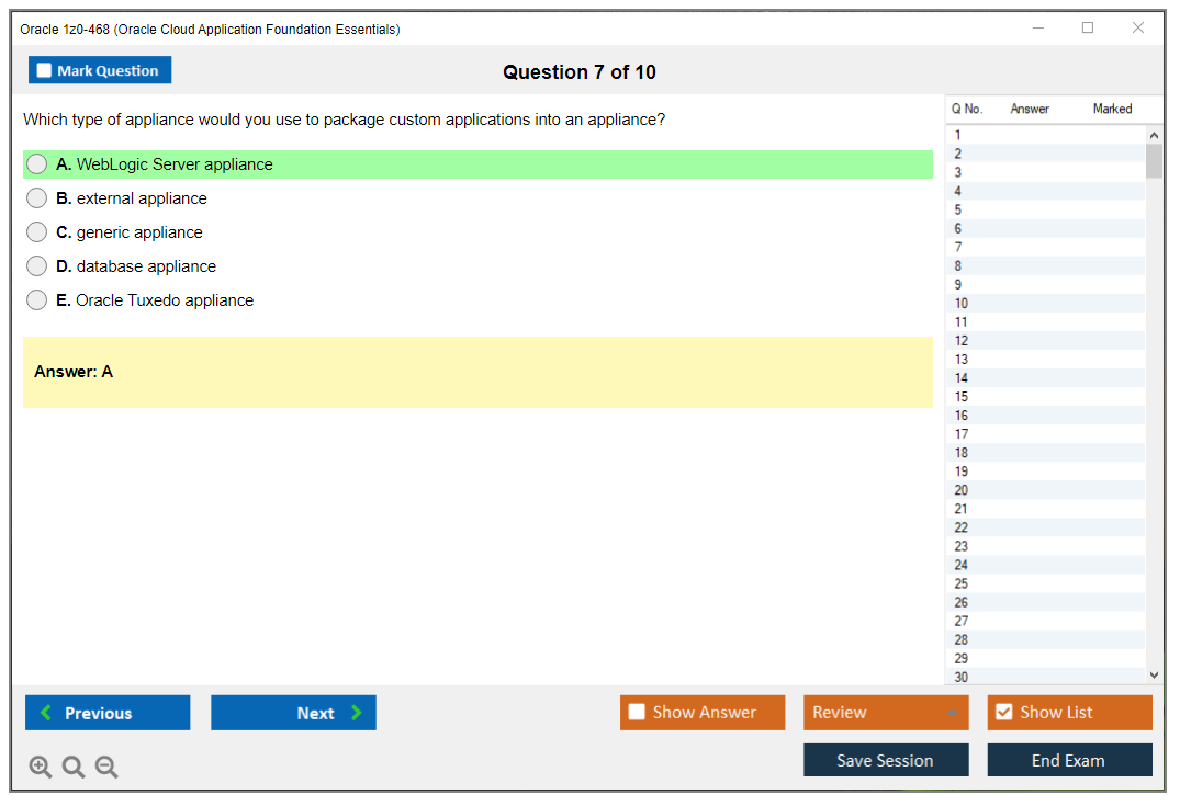 Oracle 1z0-468 (Oracle Cloud Application Foundation Essentials) Exam Simulator Test Engine Practice Exam 7