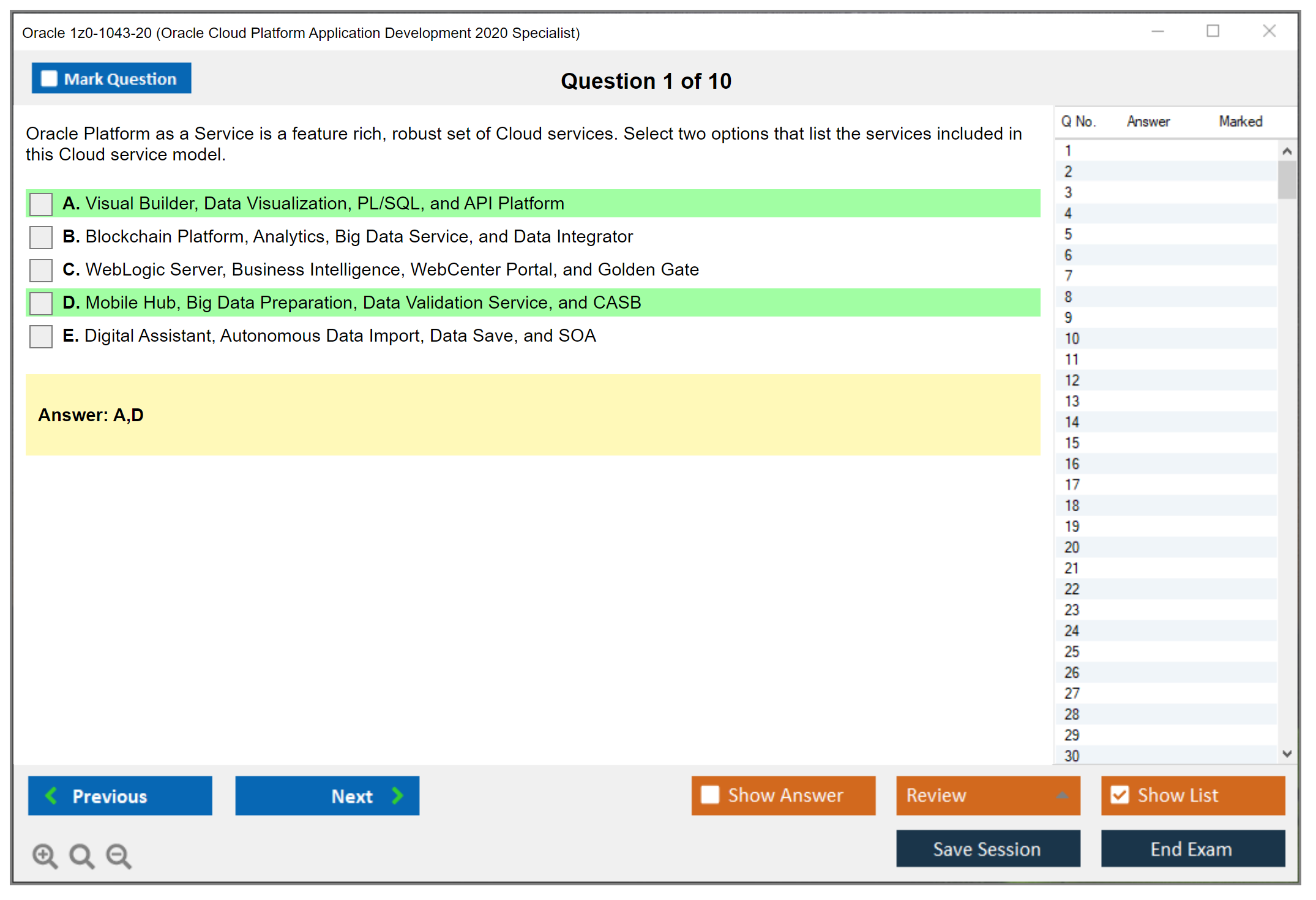 Oracle 1z0-1043-20 (Oracle Cloud Platform Application Development 2020 Specialist) Exam Simulator Test Engine Practice Exam 1