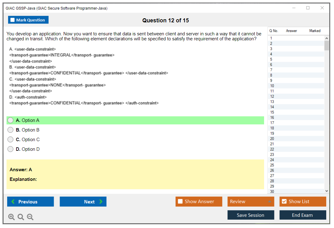 GIAC GSSP-Java (GIAC Secure Software Programmer – Java) Simulador de exame Motor de teste Dumps de exame 12