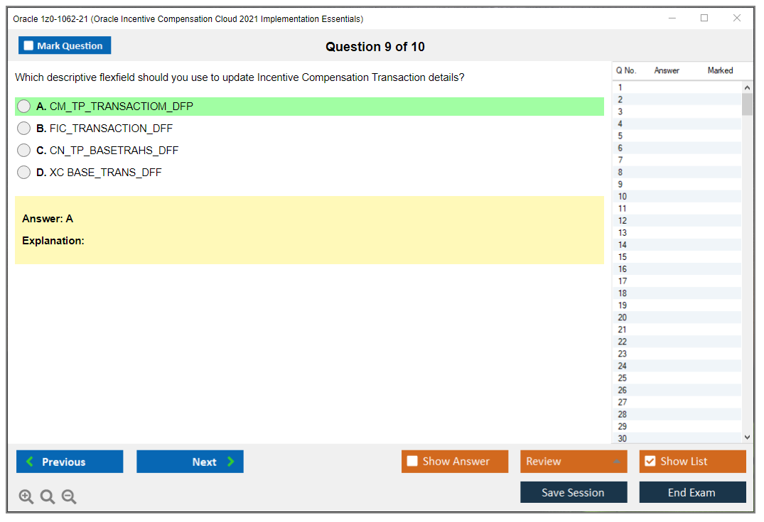 Oracle 1z0-1062-21 (Oracle Incentive Compensation Cloud 2021 Implementation Essentials) Simulatore di esame Motore di test Dump degli esami 9