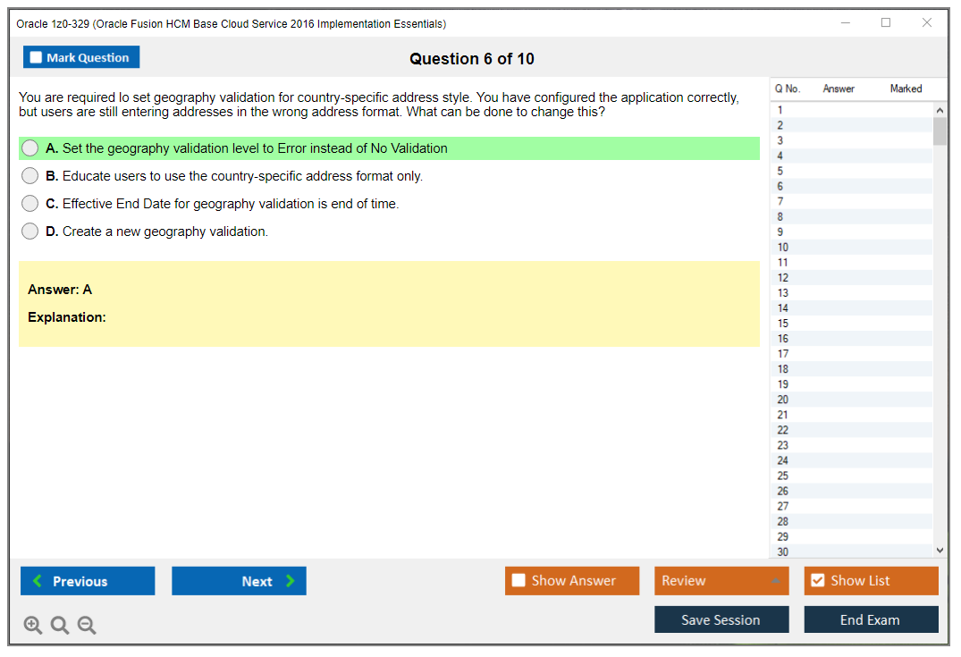 Oracle 1z0-329 (Oracle Fusion HCM Base Cloud Service 2016 Implementation Essentials) Exam Simulator Test Engine Practice Exam 6