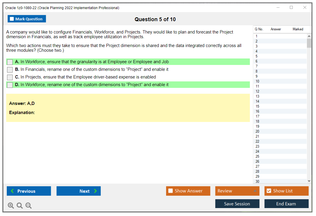 Oracle 1z0-1080-22 (Oracle Planning 2022 Implementation Professional) Simulatore di esame Motore di test Dump degli esami 5