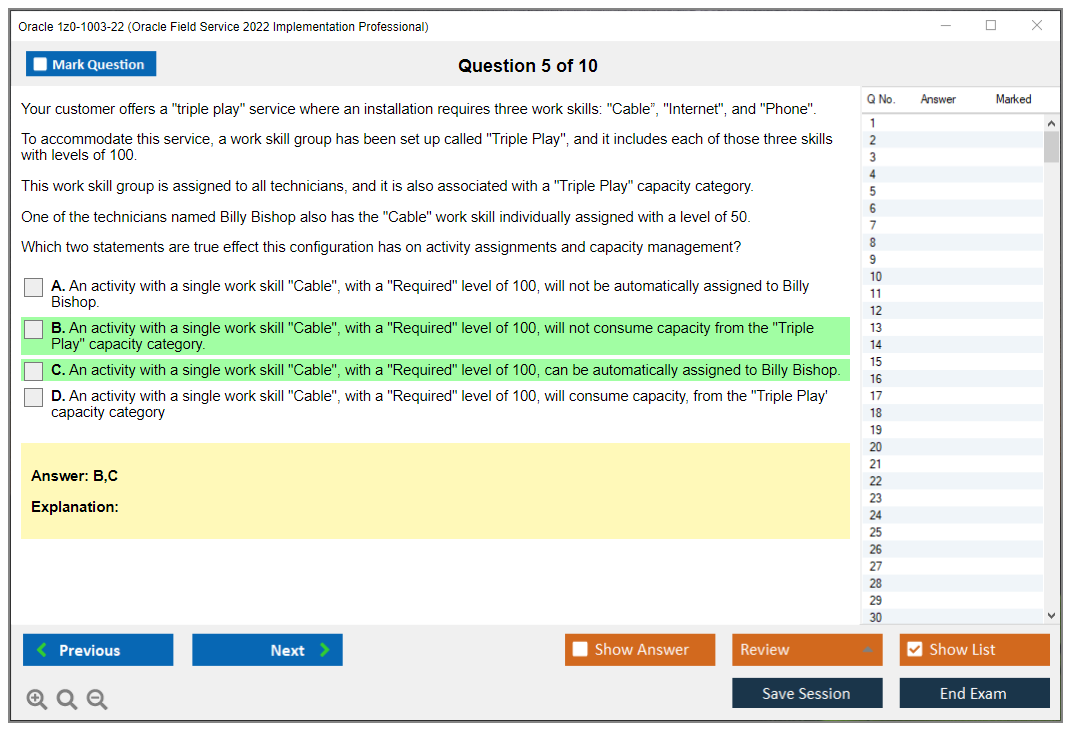 Oracle 1z0-1003-22 (Oracle Field Service 2022 Implementation Professional) Exam Simulator Test Engine Practice Exam 5