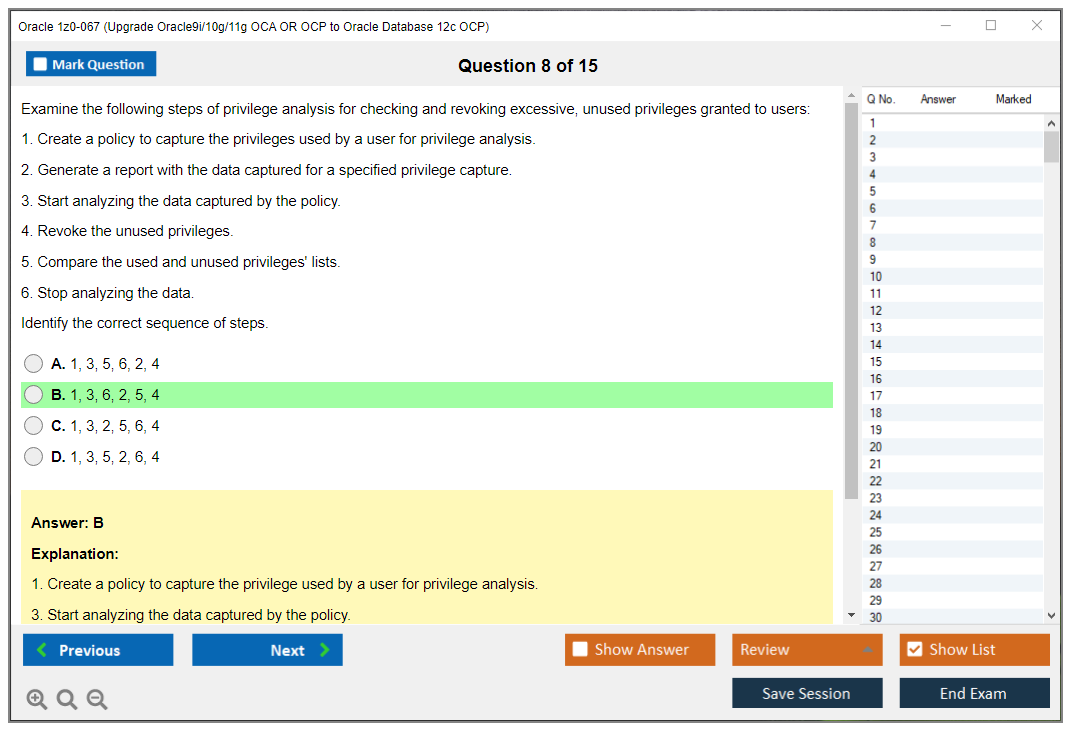 Oracle 1z0-067 (Upgrade Oracle9i/10g/11g OCA OR OCP to Oracle Database 12c OCP) Симулятор экзамена Тестовый движок Экзаменационные дампы 8