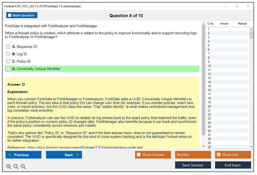 Fortinet FCP_FGT_AD-7.6 (FCPFortiGate 7.6 Administrator) Exam Simulator Test Engine Practice Exam 8