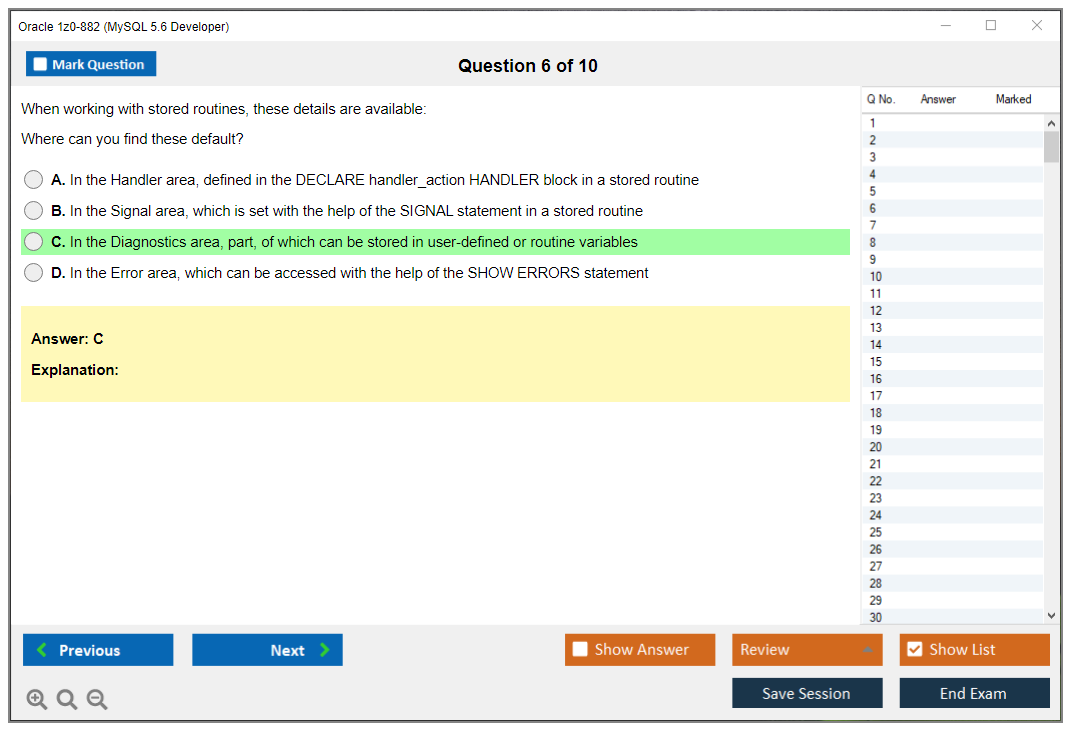 Oracle 1z0-882 (MySQL 5.6 Developer) Exam Simulator Test Engine Practice Exam 6