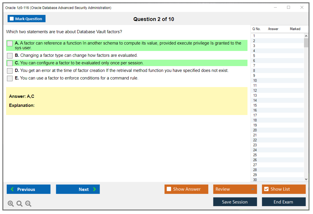 Oracle 1z0-116 (Oracle Database Security Administration) Simulateur d'examen Moteur de test Dumps d'examen 2