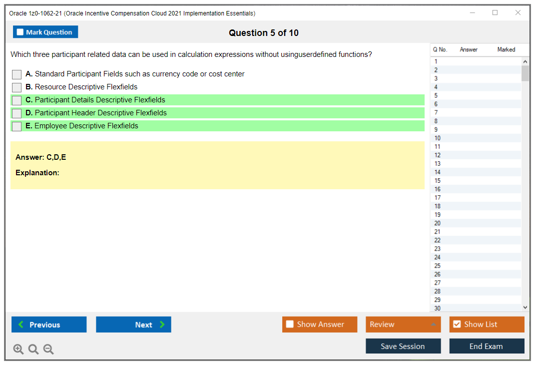 Oracle 1z0-1062-21 (Oracle Incentive Compensation Cloud 2021 Implementation Essentials) Simulatore di esame Motore di test Dump degli esami 5