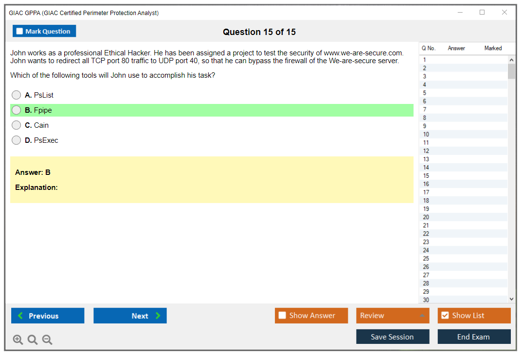 GIAC GPPA (GIAC Certified Perimeter Protection Analyst) Exam Simulator Test Engine Practice Exam 15