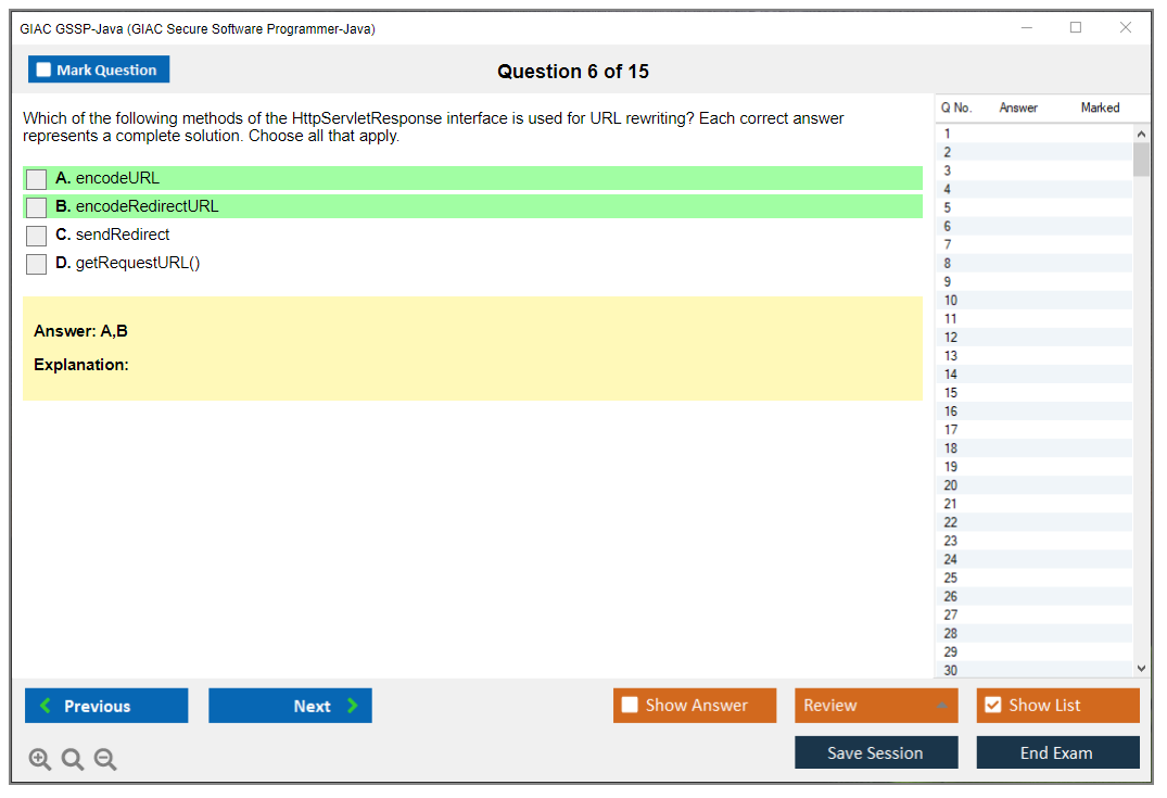 GIAC GSSP-Java (GIAC Secure Software Programmer – Java) Simulador de exame Motor de teste Dumps de exame 6