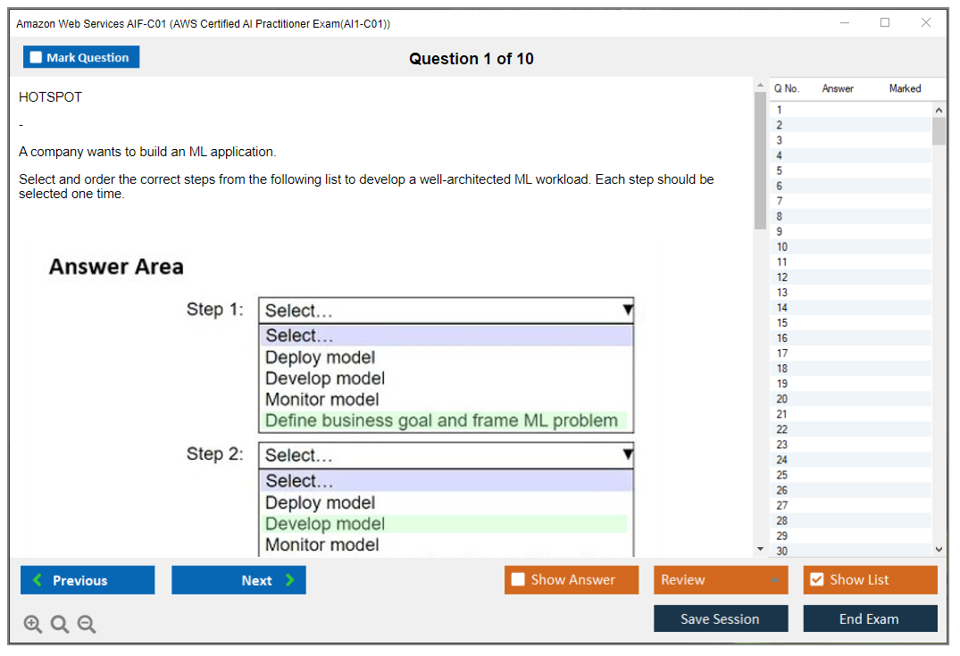 Amazon Web Services AIF-C01 (AWS Certified AI Practitioner Exam(AI1-C01)) Симулятор экзамена Тестовый движок Экзаменационные дампы 1