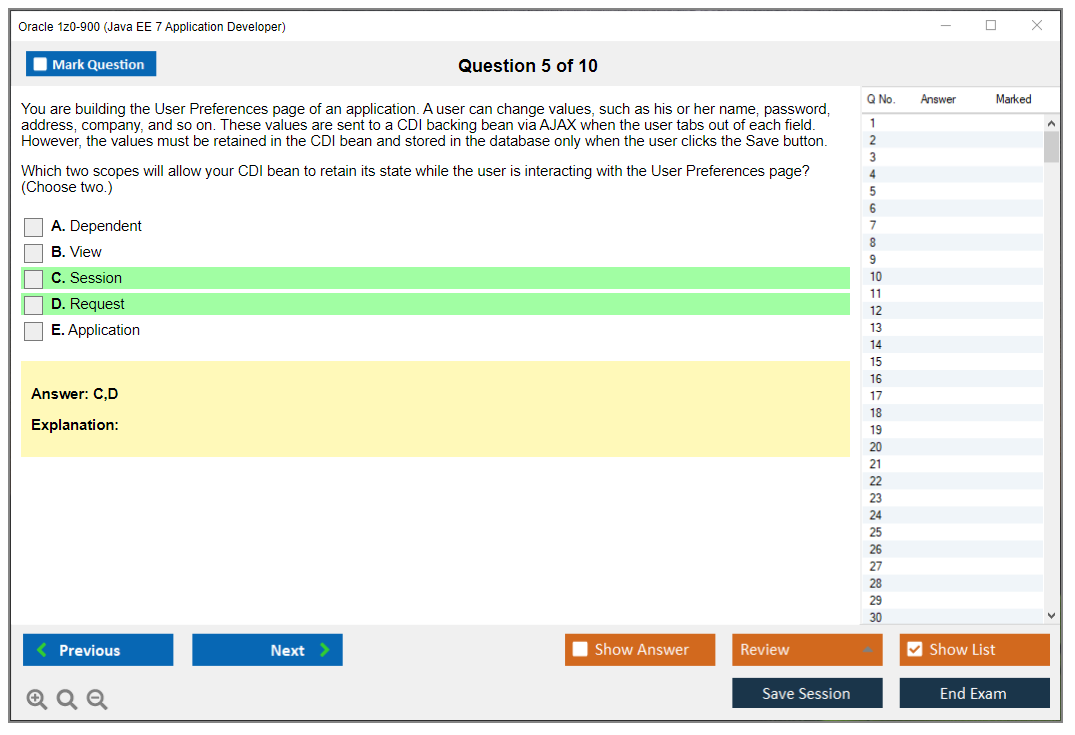 Oracle 1z0-900 (Java EE 7 Application Developer) Simulador de examen Motor de pruebas Dumps de examen 5