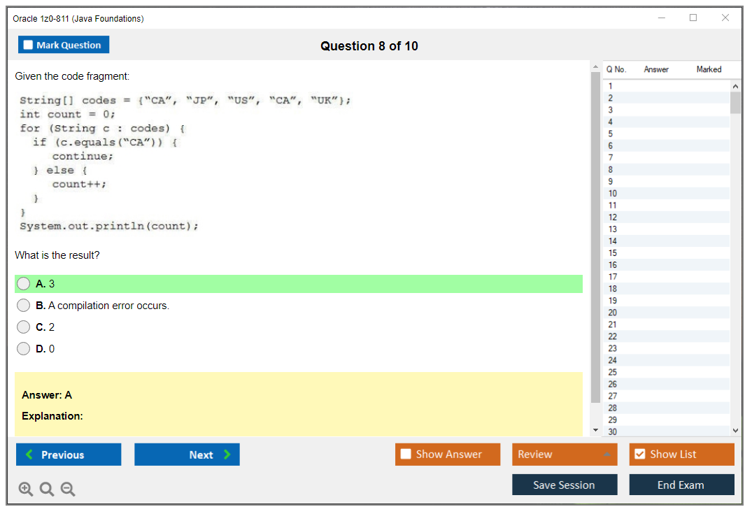 Oracle 1z0-811 (Java Foundations) Simulateur d'examen Moteur de test Dumps d'examen 8