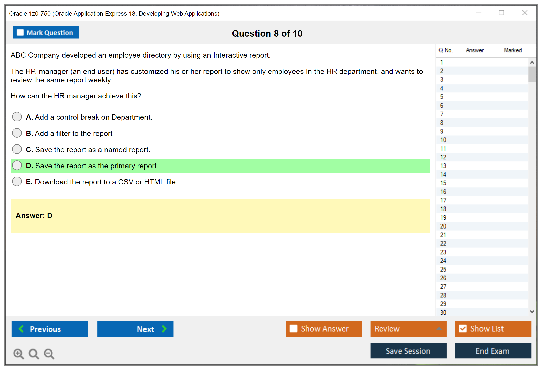 Oracle 1z0-750 (Oracle Application Express 18: Developing Web Applications) Simulatore di esame Motore di test Dump degli esami 8