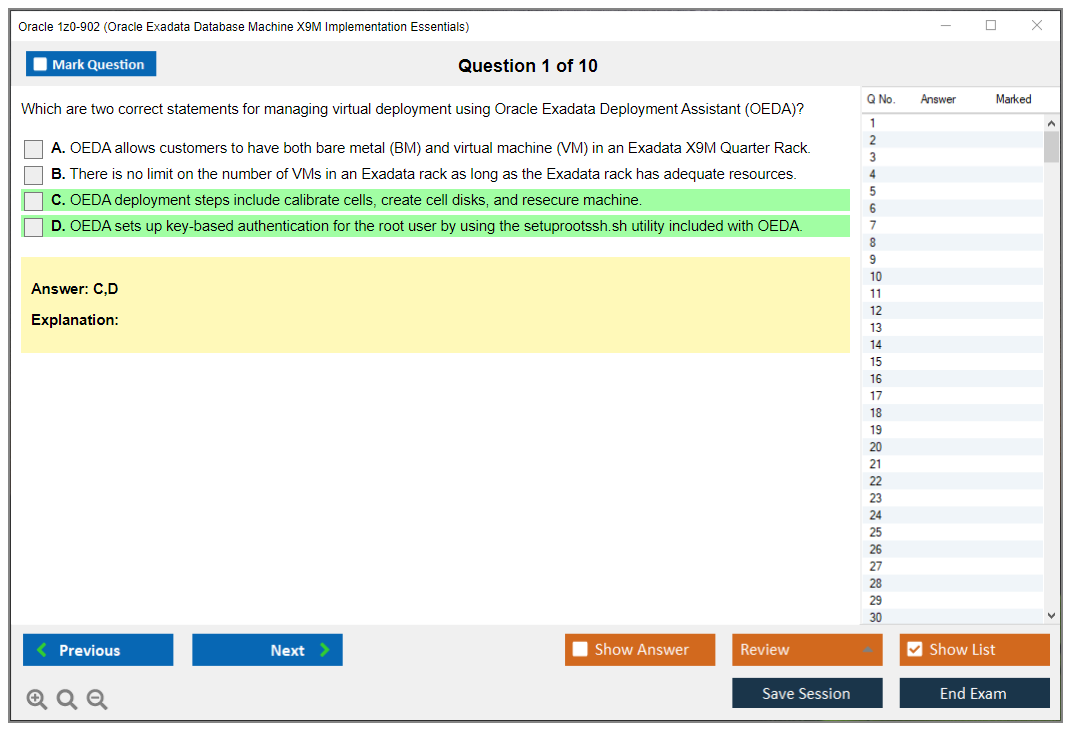 Oracle 1z0-902 (Oracle Exadata Database Machine X9M Implementation Essentials) Simulateur d'examen Moteur de test Dumps d'examen 1