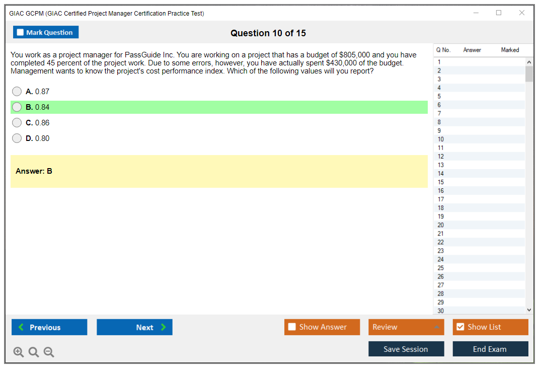 GIAC GCPM (GIAC Certified Project Manager Certification Practice Test) Simulador de exame Motor de teste Dumps de exame 10