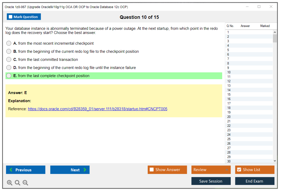 Oracle 1z0-067 (Upgrade Oracle9i/10g/11g OCA OR OCP to Oracle Database 12c OCP) Симулятор экзамена Тестовый движок Экзаменационные дампы 10