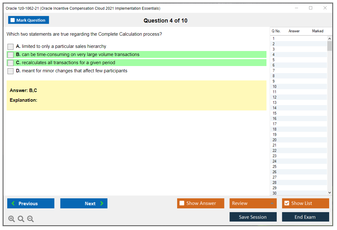 Oracle 1z0-1062-21 (Oracle Incentive Compensation Cloud 2021 Implementation Essentials) Simulatore di esame Motore di test Dump degli esami 4