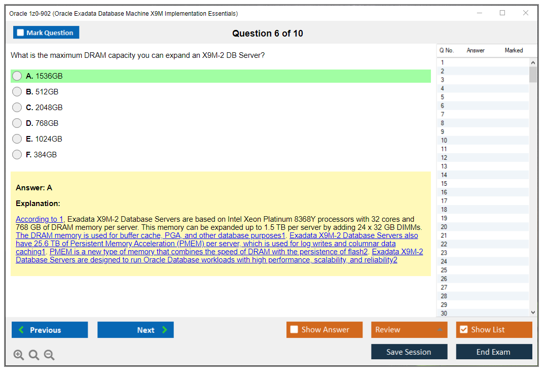 Oracle 1z0-902 (Oracle Exadata Database Machine X9M Implementation Essentials) Simulateur d'examen Moteur de test Dumps d'examen 6