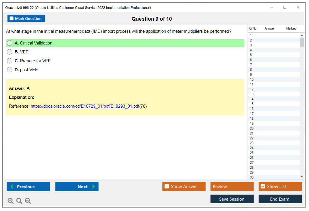 Oracle 1z0-996-22 (Oracle Utilities Customer Cloud Service 2022 Implementation Professional) Simulatore di esame Motore di test Dump degli esami 9