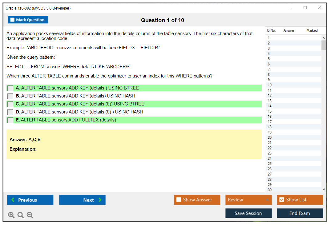 Oracle 1z0-882 (MySQL 5.6 Developer) Exam Simulator Test Engine Practice Exam 1