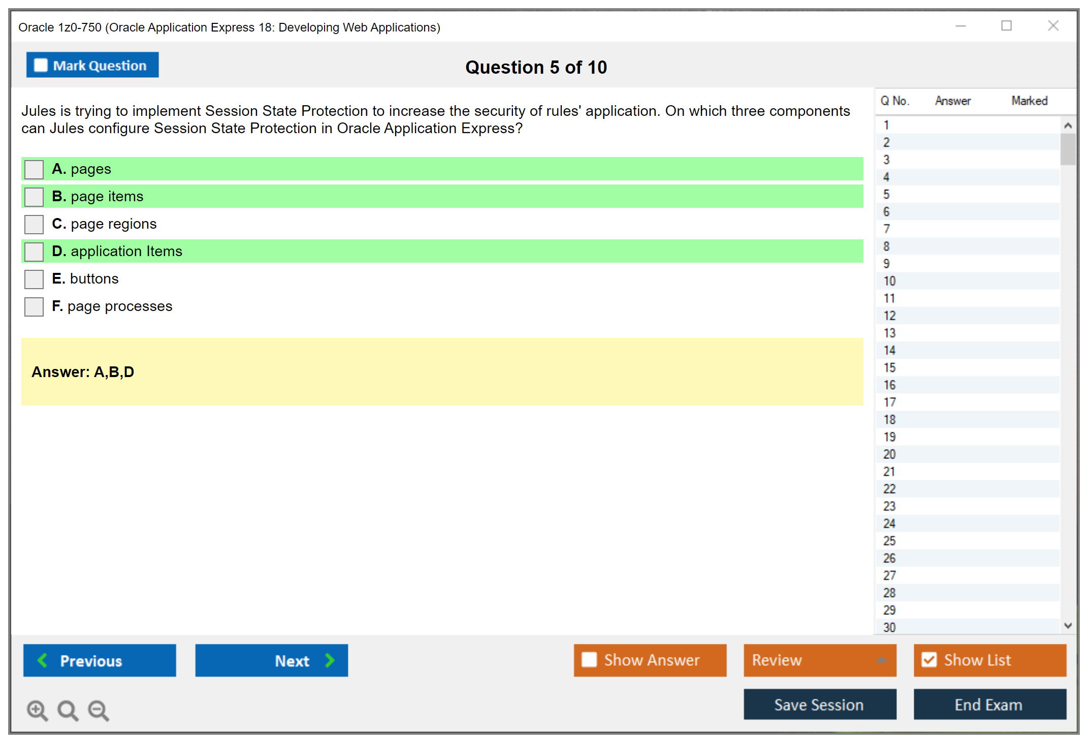 Oracle 1z0-750 (Oracle Application Express 18: Developing Web Applications) Simulatore di esame Motore di test Dump degli esami 5