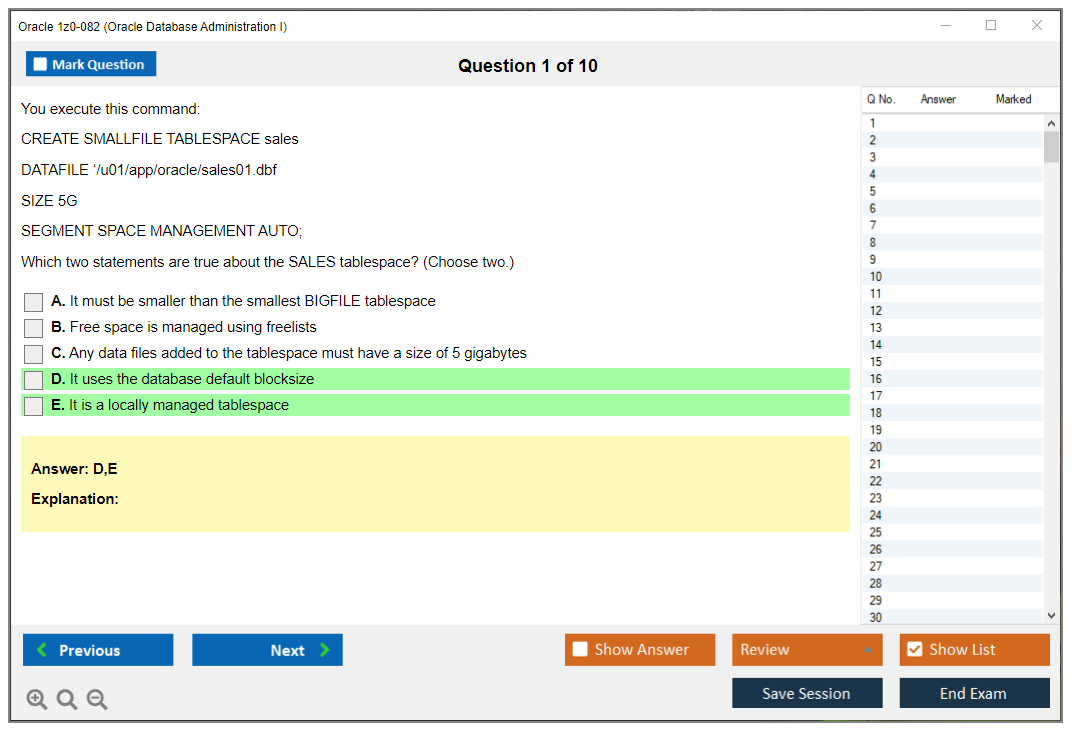 Oracle 1z0-082 (Oracle Database Administration I) Prüfungs-Simulator Test Engine Prüfungs-Dumps 1