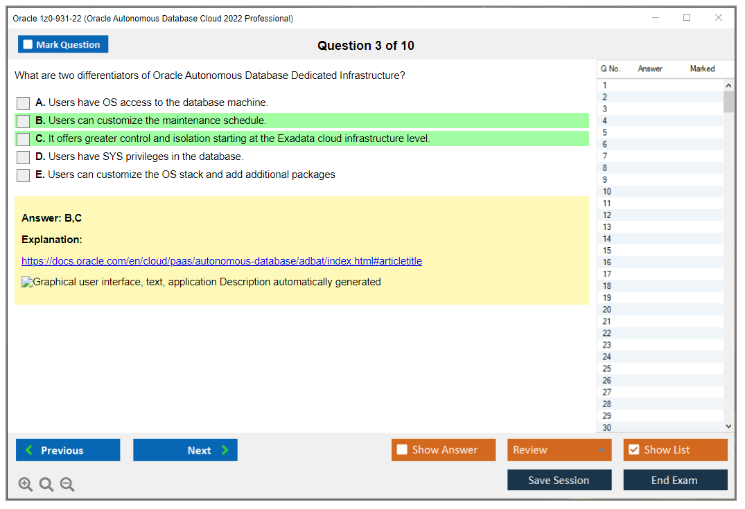 Oracle 1z0-931-22 (Oracle Autonomous Database Cloud 2022 Professional) Simulador de exame Motor de teste Dumps de exame 3