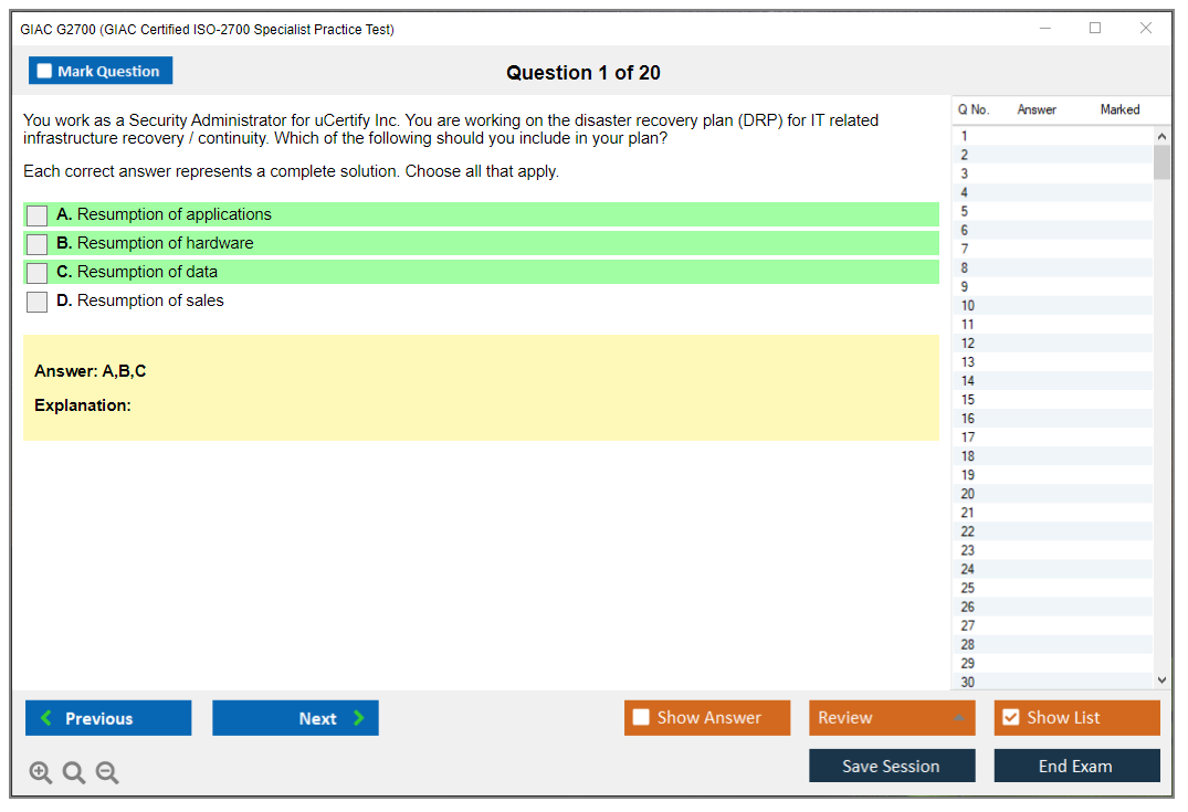 GIAC G2700 (GIAC Certified ISO-2700 Specialist Practice Test) Exam Simulator Test Engine Practice Exam 1
