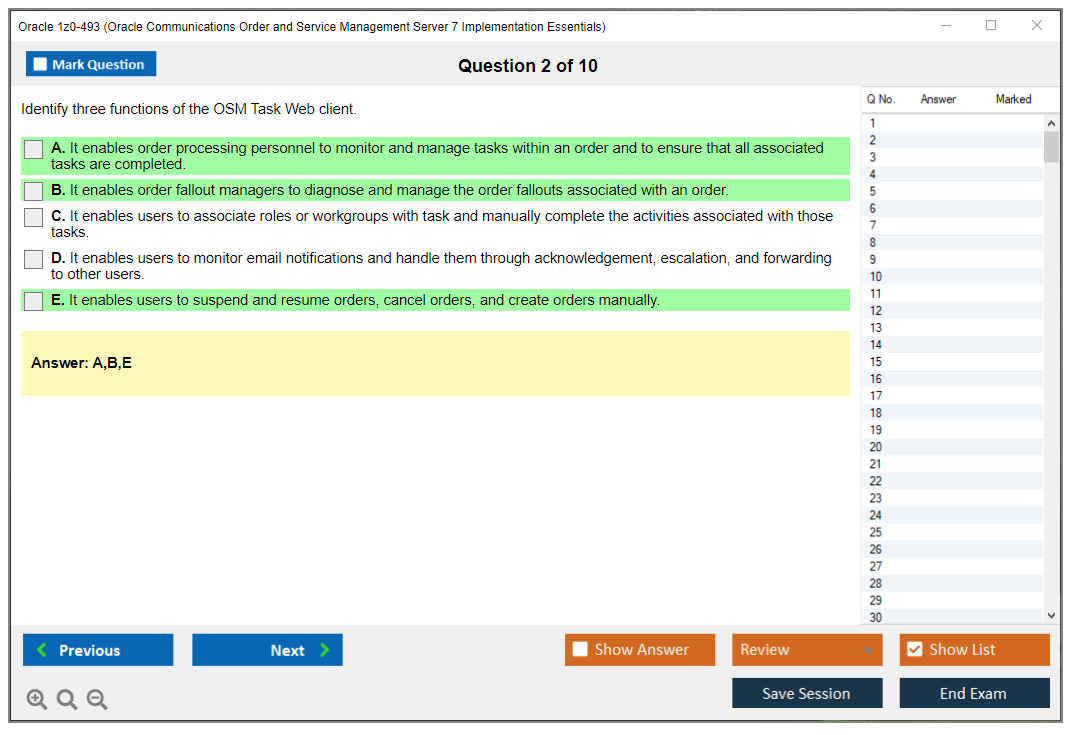 Oracle 1z0-493 (Oracle Communications Order and Service Management Server 7 Implementation Essentials) Prüfungs-Simulator Test Engine Prüfungs-Dumps 2