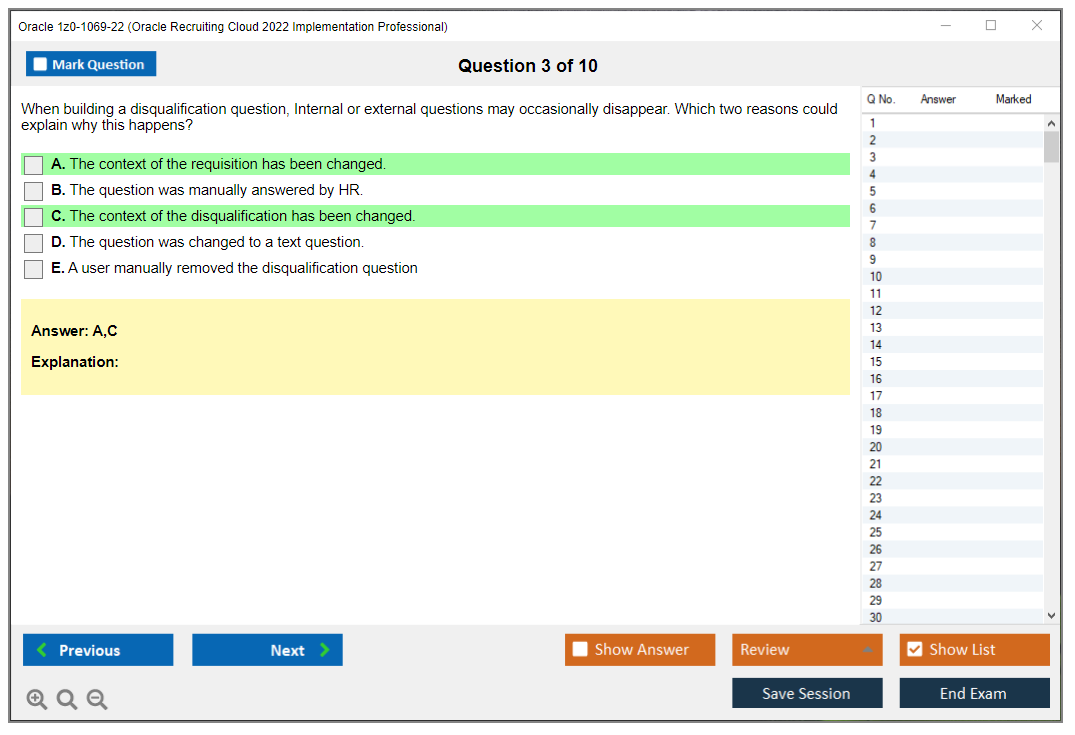 Oracle 1z0-1069-22 (Oracle Recruiting Cloud 2022 Implementation Professional) Simulateur d'examen Moteur de test Dumps d'examen 3
