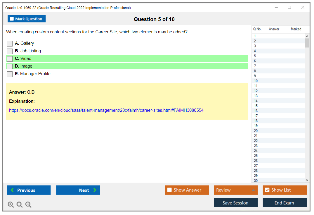 Oracle 1z0-1069-22 (Oracle Recruiting Cloud 2022 Implementation Professional) Simulateur d'examen Moteur de test Dumps d'examen 5