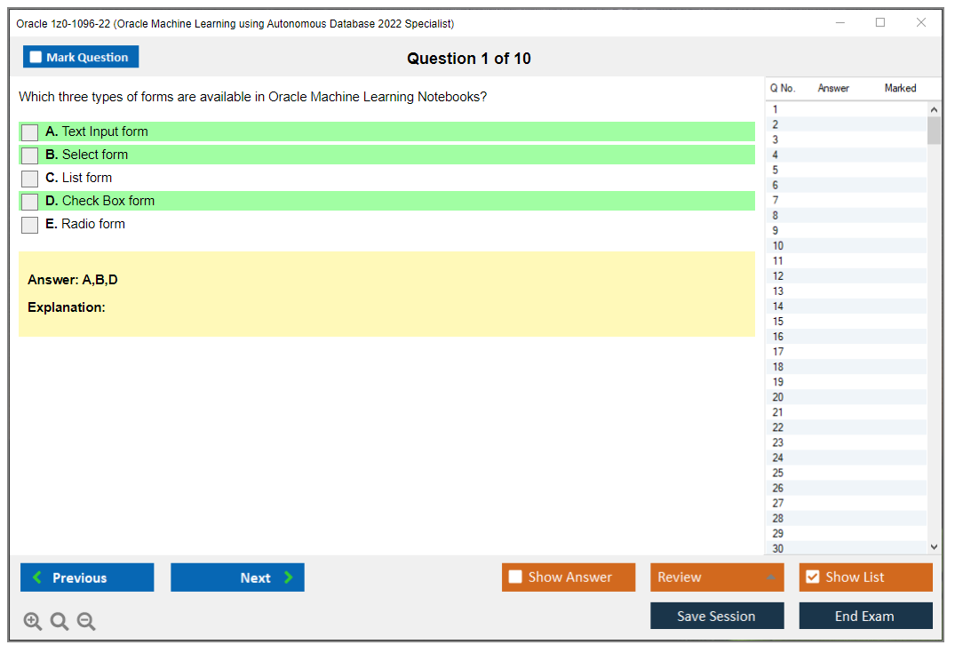 Oracle 1z0-1096-22 (Oracle Machine Learning using Autonomous Database 2022 Specialist) Simulador de examen Motor de pruebas Dumps de examen 1