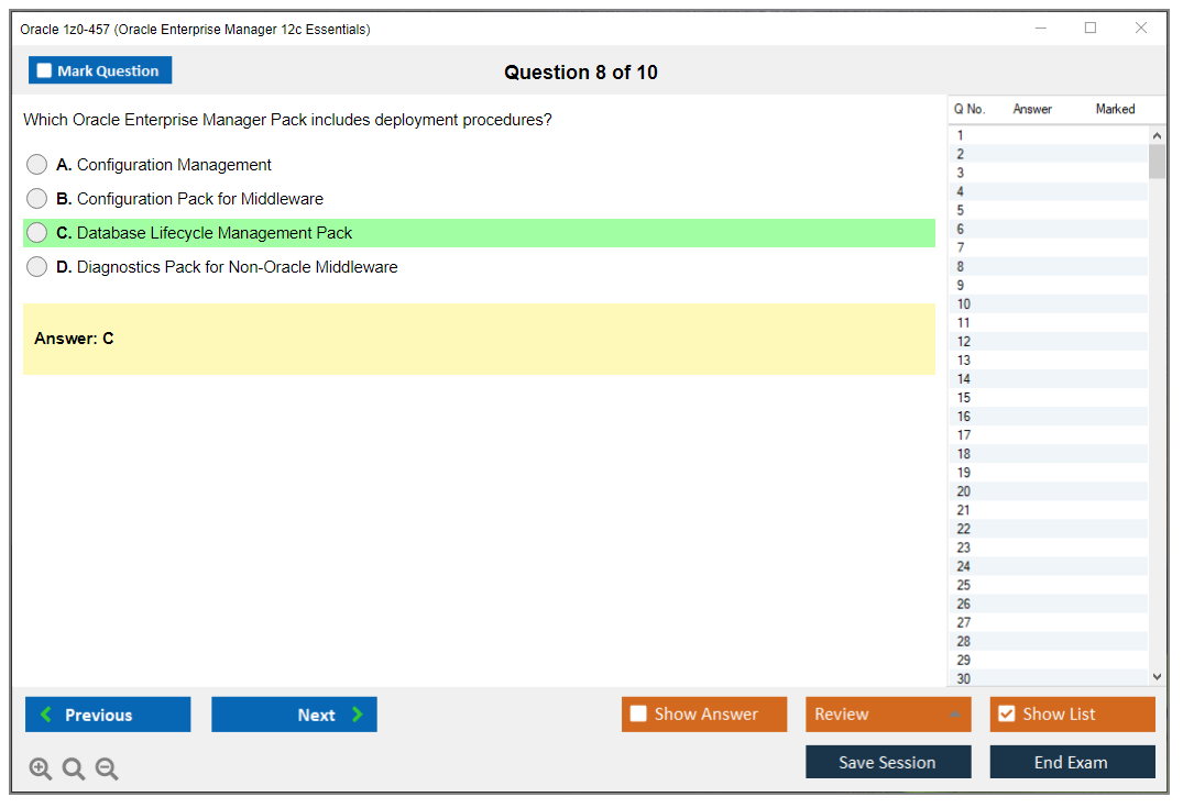 Oracle 1z0-457 (Oracle Enterprise Manager 12c Essentials) Simulatore di esame Motore di test Dump degli esami 8