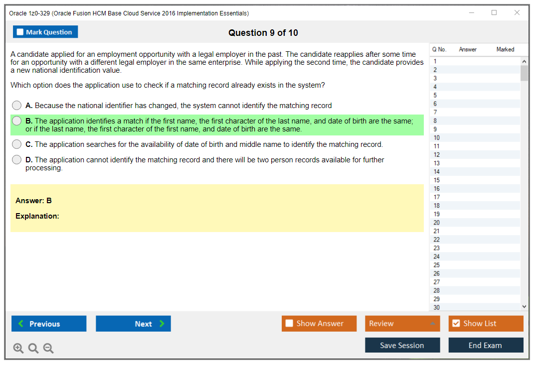 Oracle 1z0-329 (Oracle Fusion HCM Base Cloud Service 2016 Implementation Essentials) Exam Simulator Test Engine Practice Exam 9