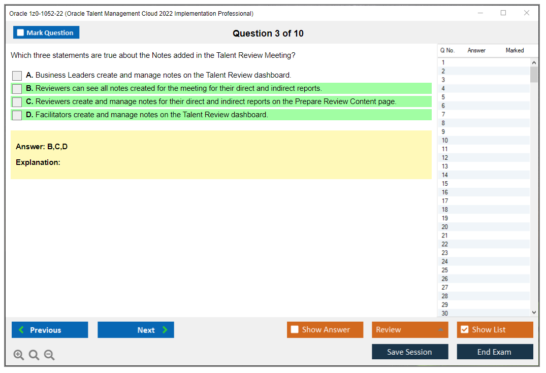 Oracle 1z0-1052-22 (Oracle Talent Management Cloud 2022 Implementation Professional) Simulatore di esame Motore di test Dump degli esami 3