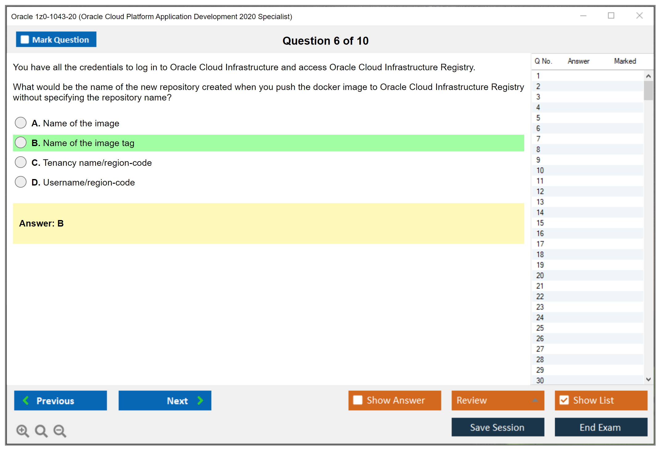 Oracle 1z0-1043-20 (Oracle Cloud Platform Application Development 2020 Specialist) Exam Simulator Test Engine Practice Exam 6