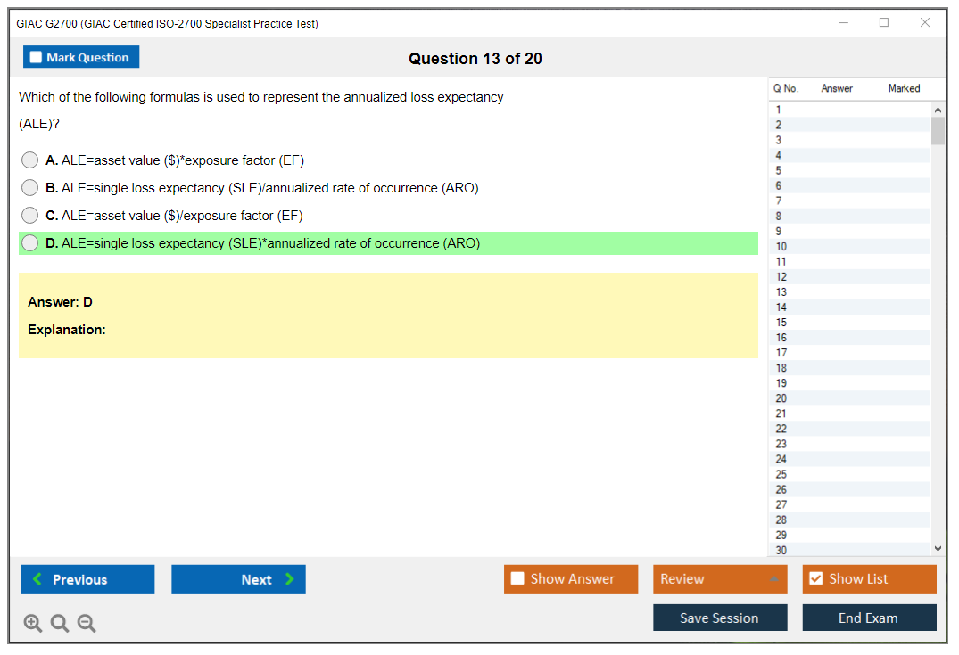 GIAC G2700 (GIAC Certified ISO-2700 Specialist Practice Test) Exam Simulator Test Engine Practice Exam 13