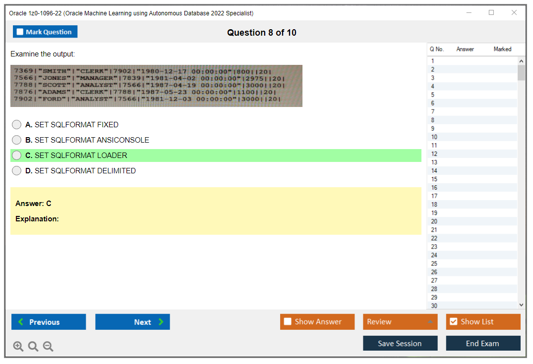 Oracle 1z0-1096-22 (Oracle Machine Learning using Autonomous Database 2022 Specialist) Simulador de examen Motor de pruebas Dumps de examen 8