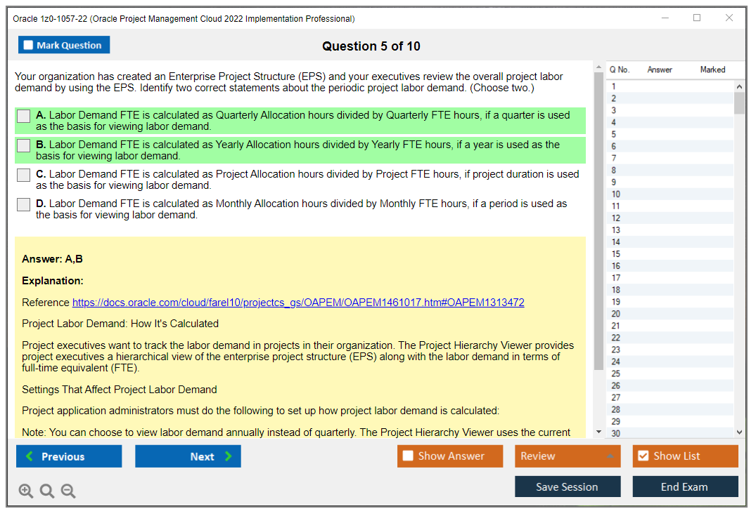 Oracle 1z0-1057-22 (Oracle Project Management Cloud 2022 Implementation Professional) Simulatore di esame Motore di test Dump degli esami 5