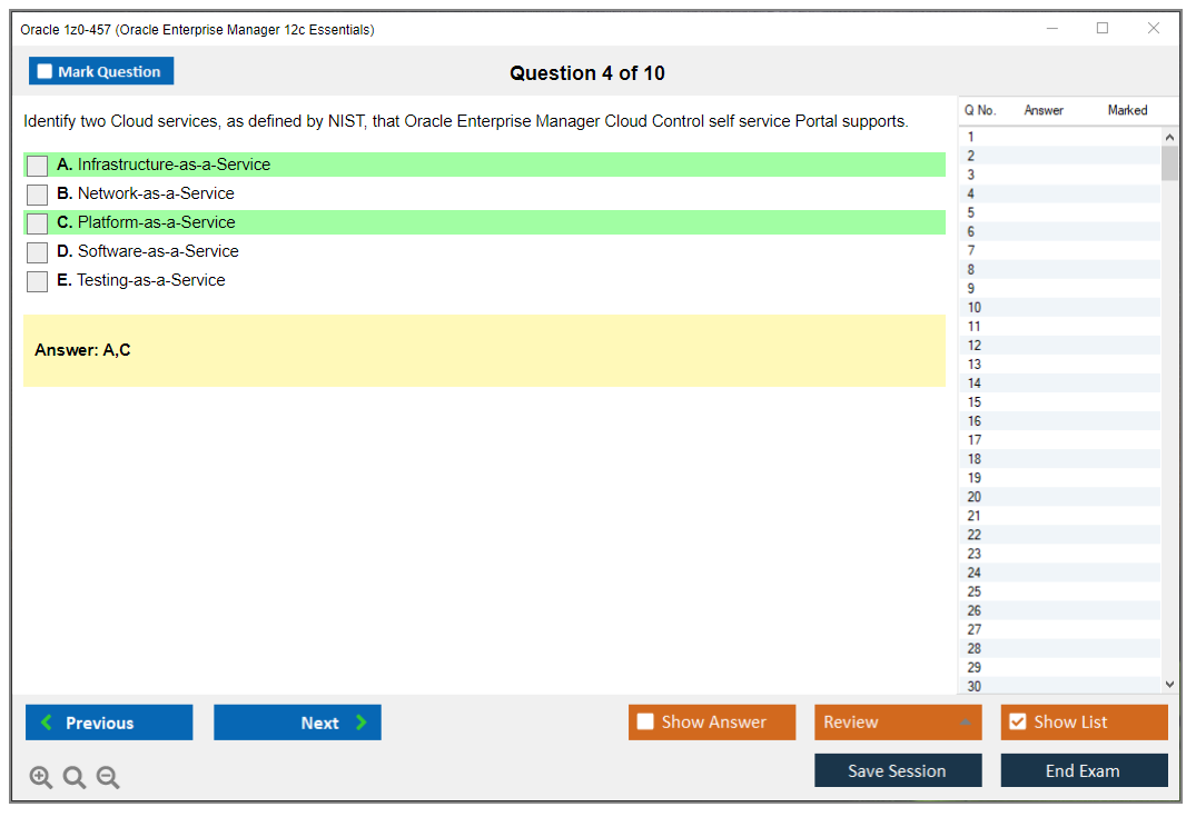 Oracle 1z0-457 (Oracle Enterprise Manager 12c Essentials) Simulatore di esame Motore di test Dump degli esami 4