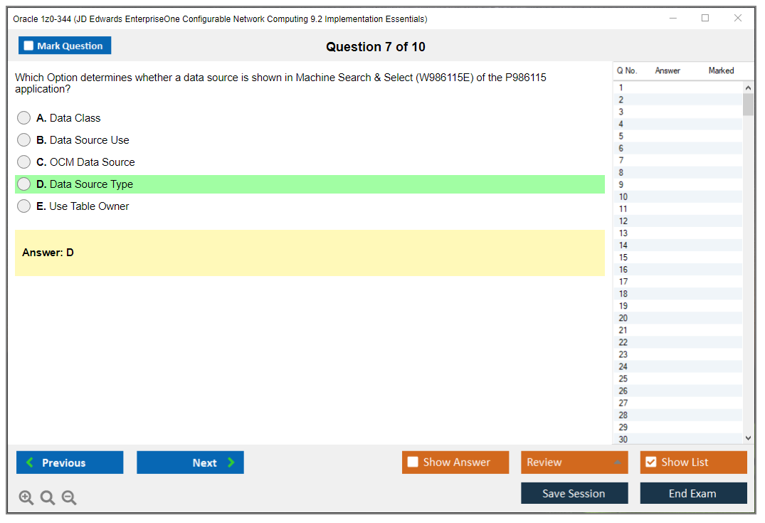 Oracle 1z0-344 (JD Edwards EnterpriseOne Configurable Network Computing 9.2 Implementation Essentials) Prüfungs-Simulator Test Engine Prüfungs-Dumps 7