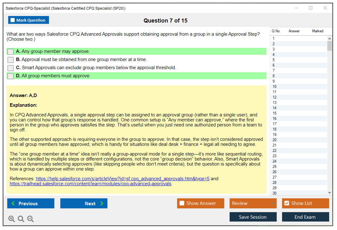 Salesforce CPQ-Specialist (Salesforce Certified CPQ Specialist) Симулятор экзамена Тестовый движок Экзаменационные дампы 7