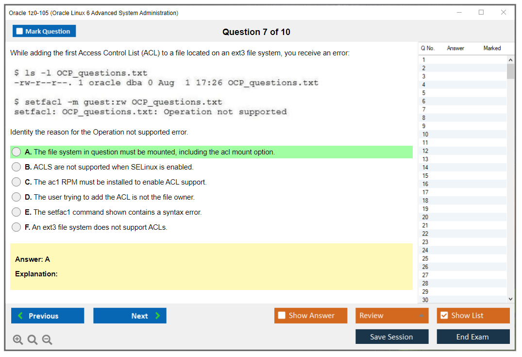 Oracle 1z0-105 (Oracle Linux 6 Advanced System Administration) Exam Simulator Test Engine Practice Exam 7
