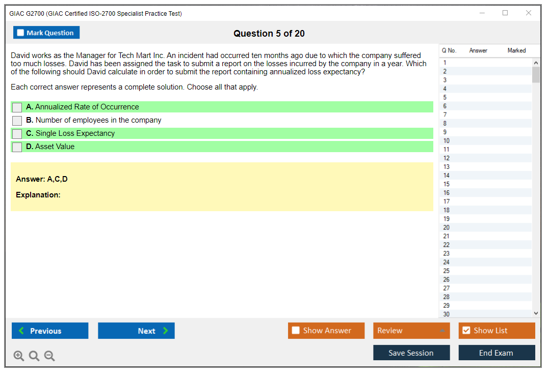 GIAC G2700 (GIAC Certified ISO-2700 Specialist Practice Test) Exam Simulator Test Engine Practice Exam 5