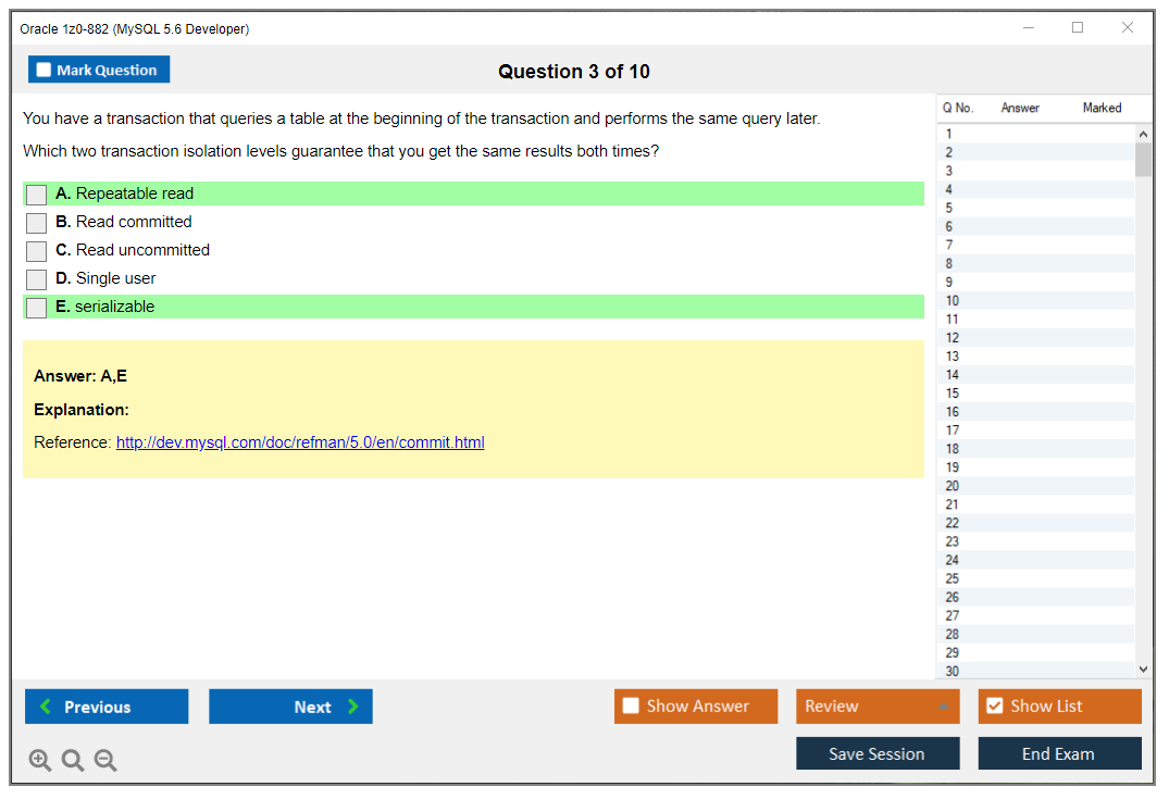 Oracle 1z0-882 (MySQL 5.6 Developer) Exam Simulator Test Engine Practice Exam 3