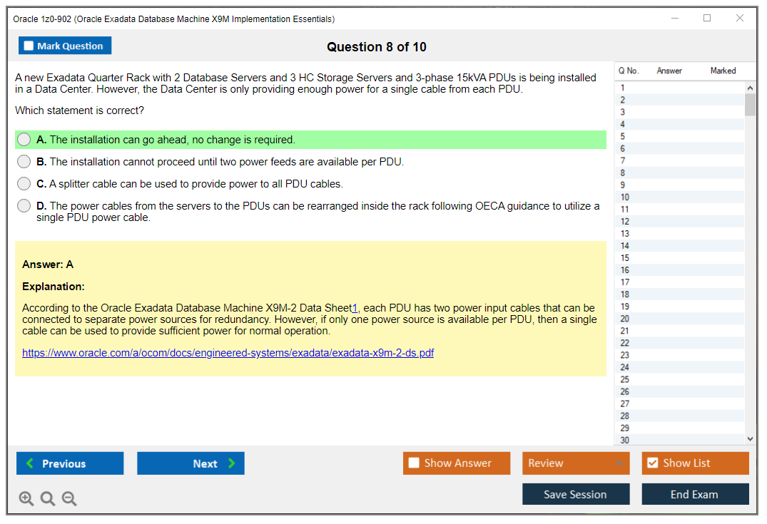 Oracle 1z0-902 (Oracle Exadata Database Machine X9M Implementation Essentials) Simulateur d'examen Moteur de test Dumps d'examen 8